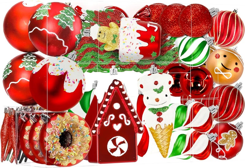 SHareconn 86pcs Christmas Tree Balls Ornaments, Shatterproof Plastic Decorative Baubles for Christmas Tree Decorations, Holiday Wedding Party Decoration, Festive Ornaments, Red Green White - Image 1